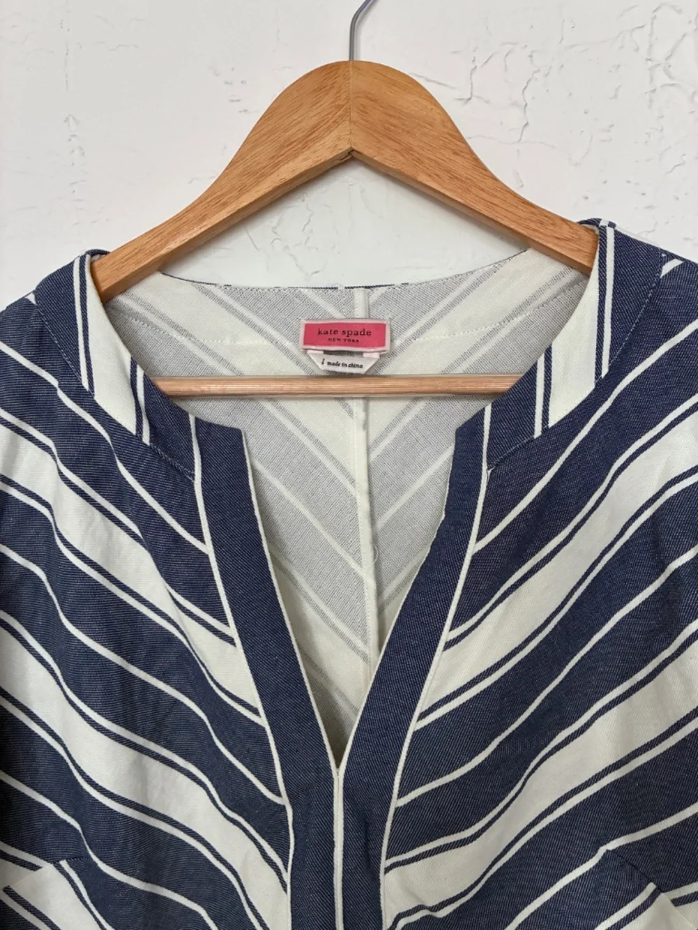 Kate Spade Blue & White Striped Popover Blouse Size Large